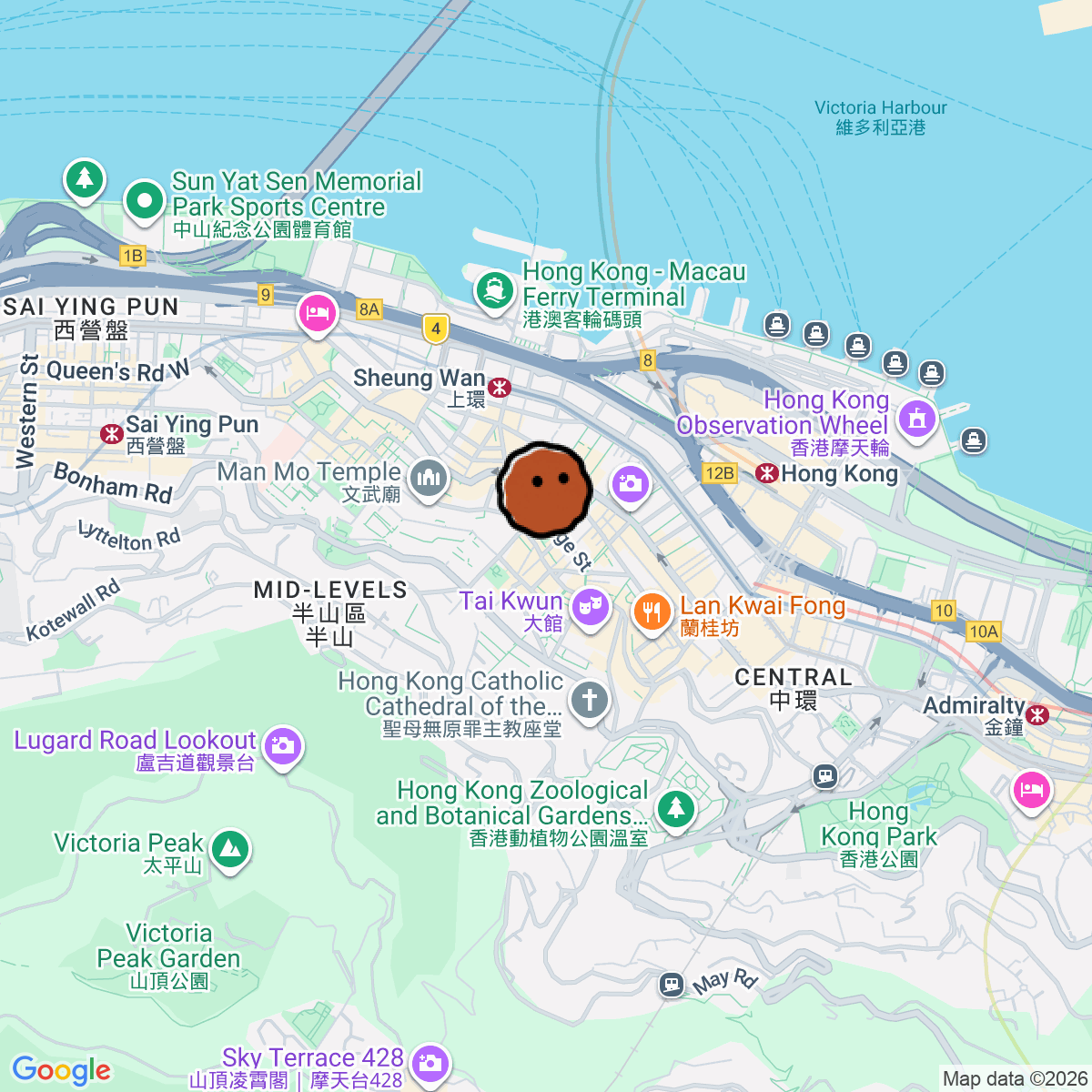 A map showing where PARAGON is in Hong Kong Island