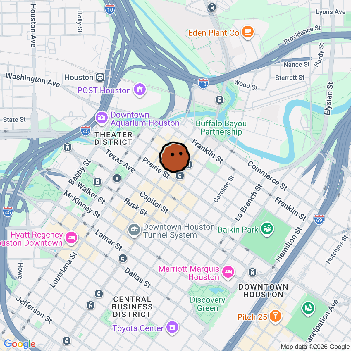 A map showing where Off The Record is in Houston