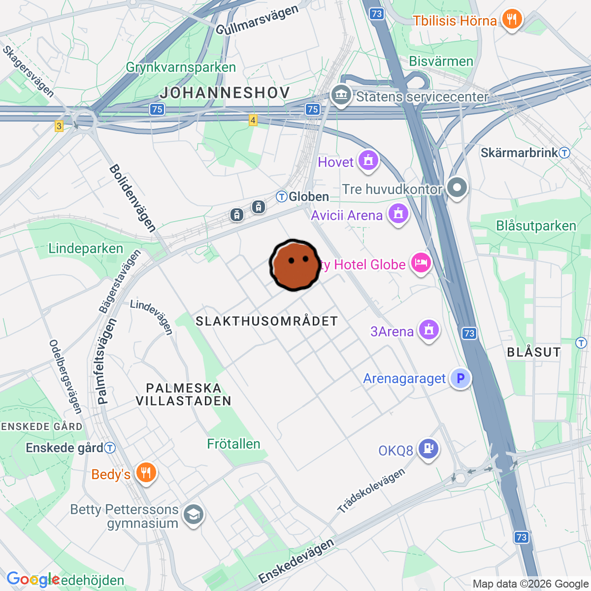 A map showing where Hosoi is in Johanneshov