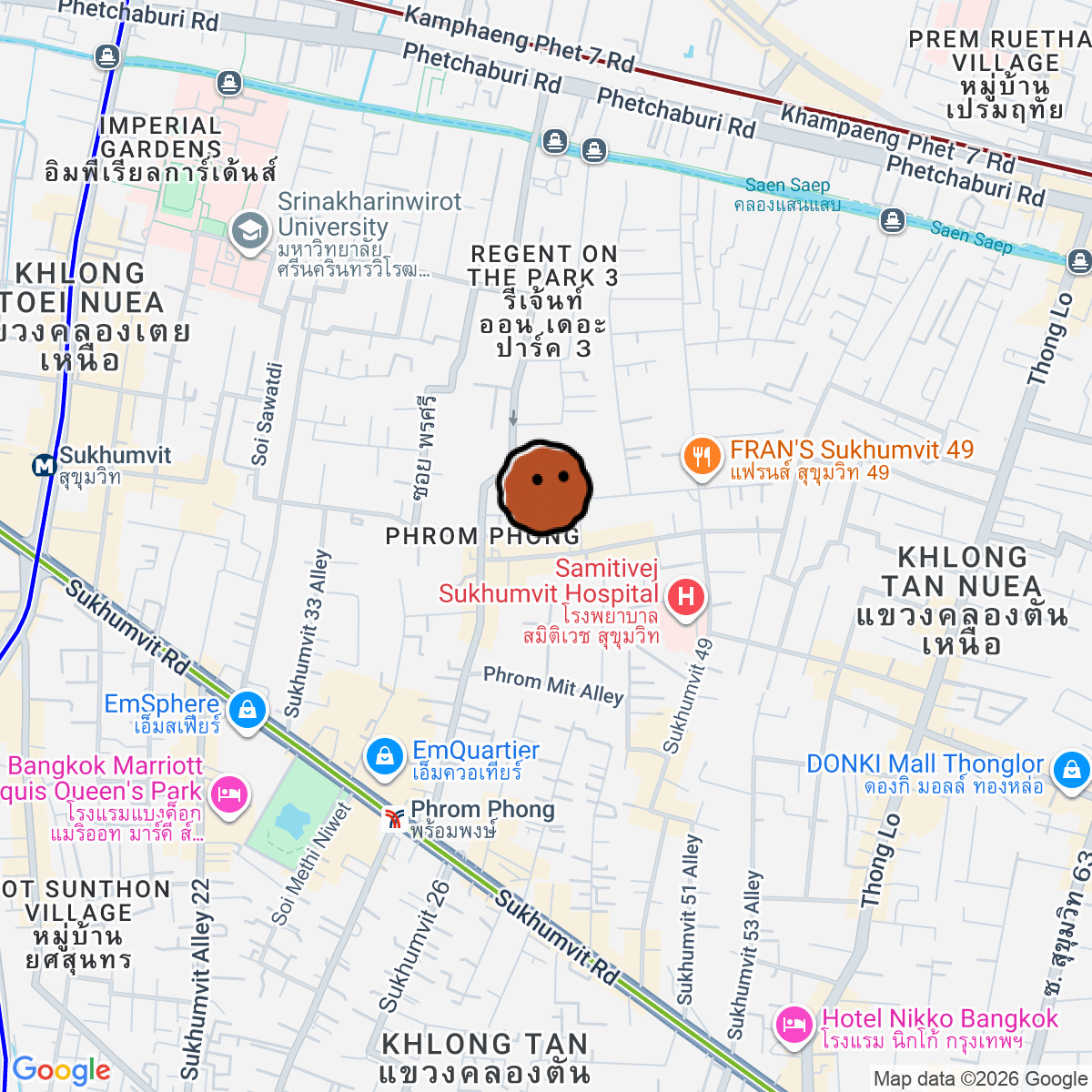 A map showing where BAR 335 is in Krung Thep Maha Nakhon