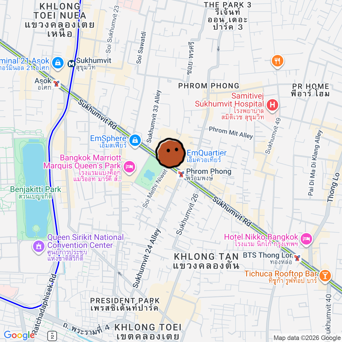 A map showing where Curated and Co. Bangkok is in Krung Thep Maha Nakhon