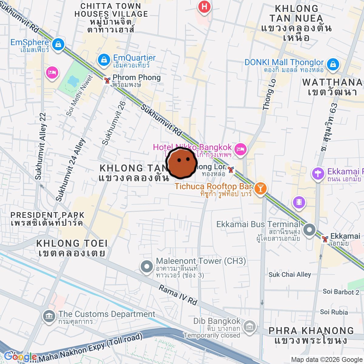A map showing where Freaking Out The Neighborhood | Alternative Listening Bar is in Krung Thep Maha Nakhon