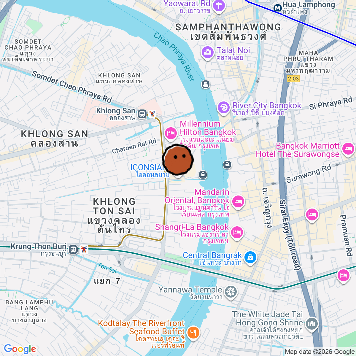 A map showing where ICONSIAM is in Krung Thep Maha Nakhon