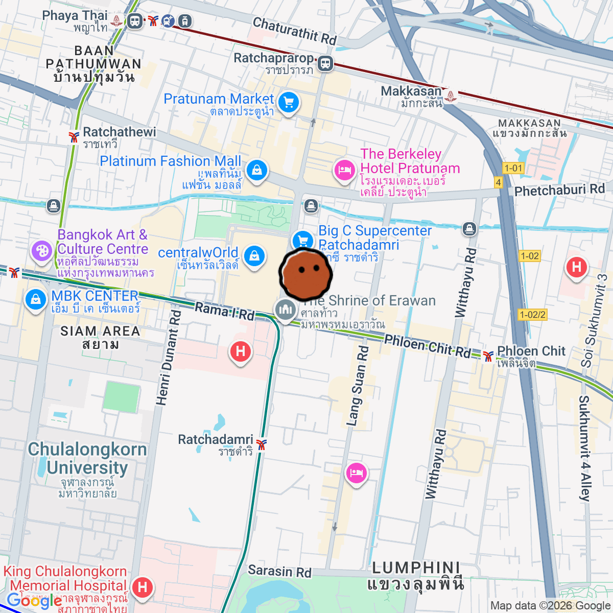 A map showing where InterContinental Bangkok by IHG is in Krung Thep Maha Nakhon