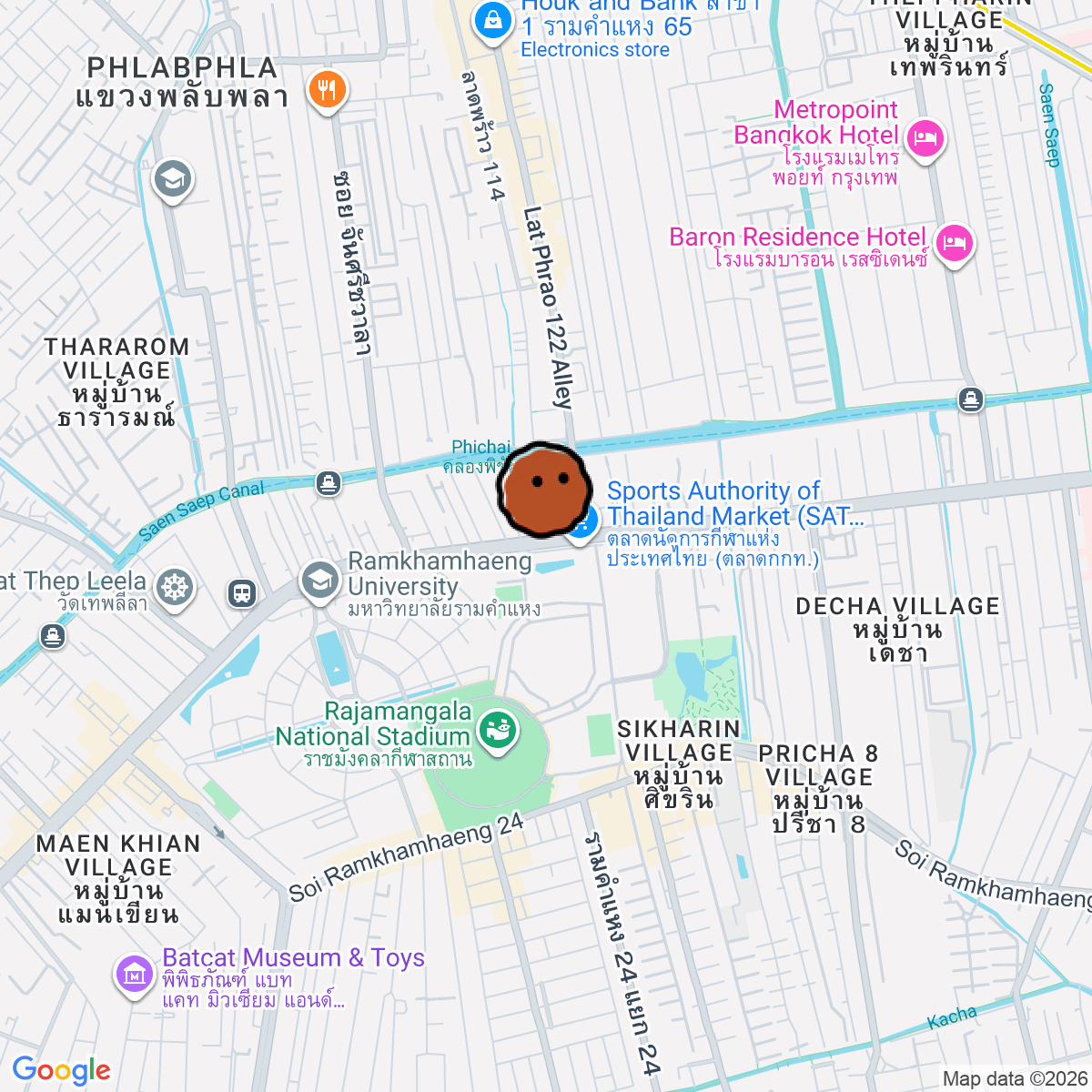A map showing where Ramkhamhaeng Night Market is in Krung Thep Maha Nakhon