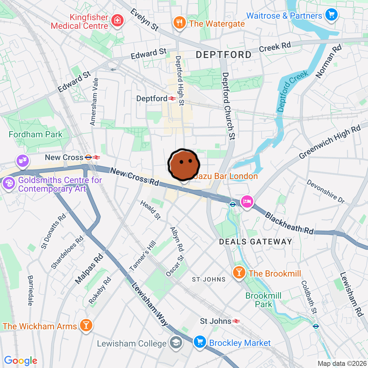 A map showing where Jazu Bar London is in London