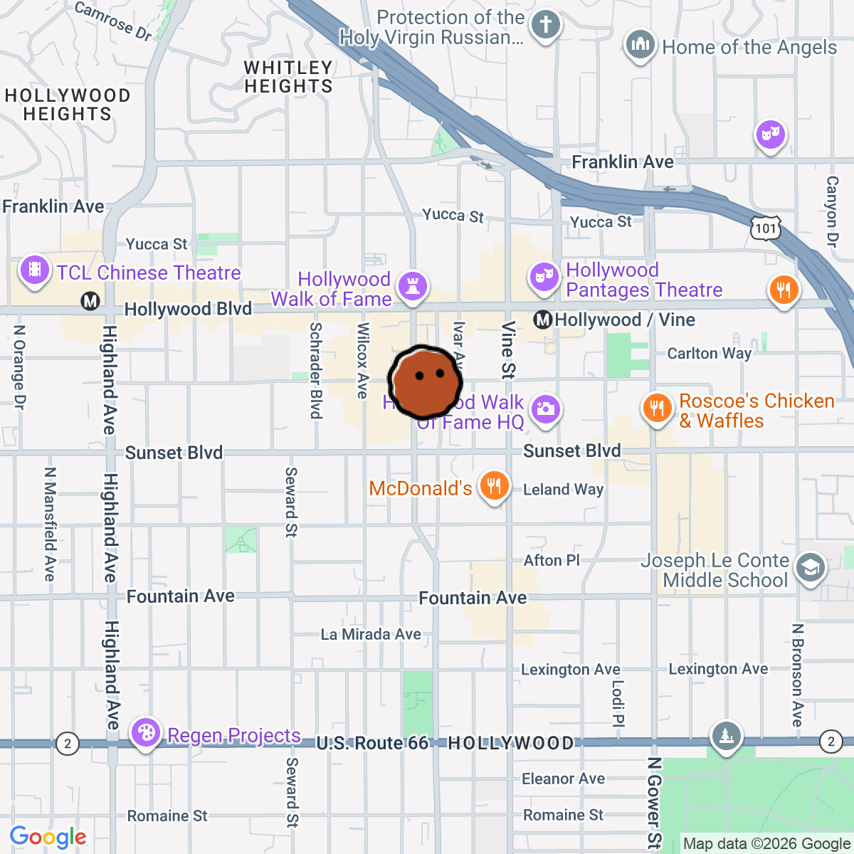 A map showing where Grandmaster Recorders Events is in Los Angeles