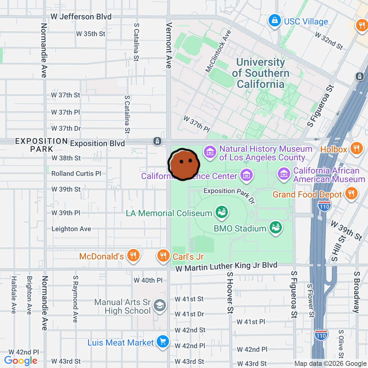 A map showing where Lucas Museum of Narrative Art is in Los Angeles