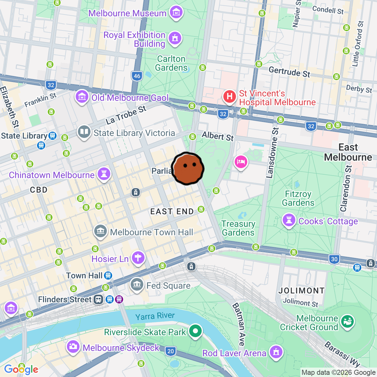 A map showing where LB's Record Bar is in Melbourne VIC