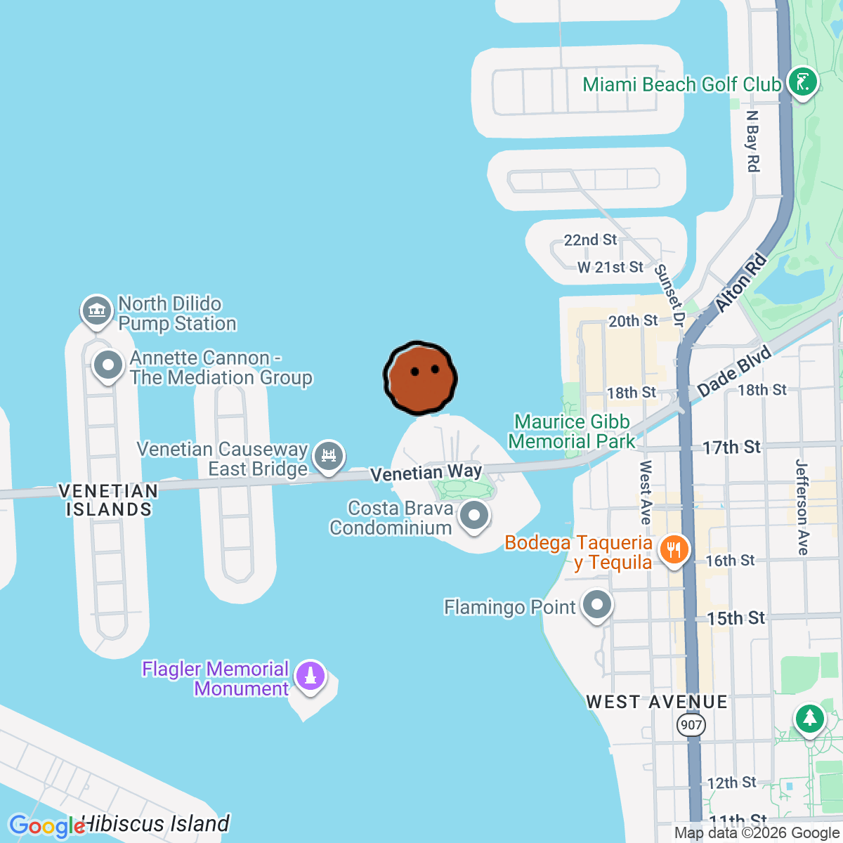 A map showing where Lido Bayside is in Miami Beach