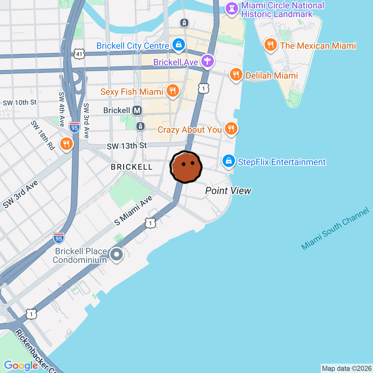 A map showing where Four Seasons Hotel Miami is in Miami