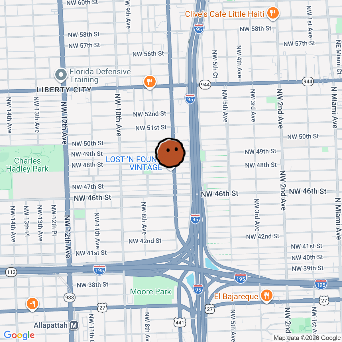 A map showing where LOST 'N FOUND VINTAGE is in Miami