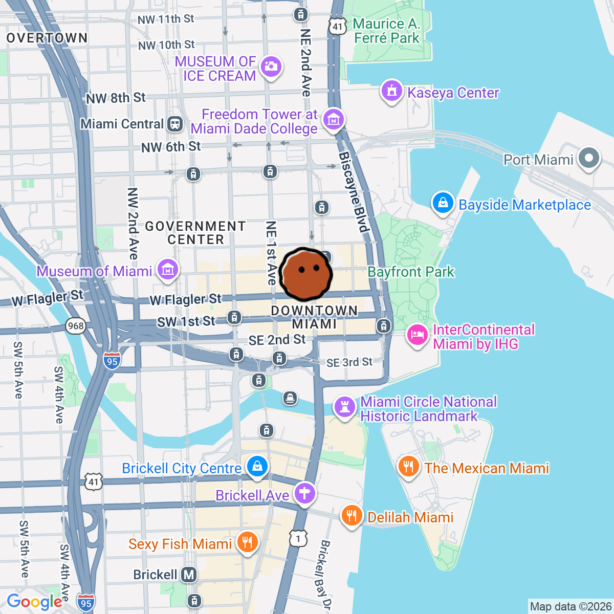 A map showing where Magic City Flea is in Miami