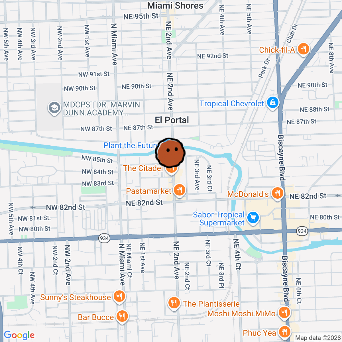 A map showing where Sir Thrifty is in Miami