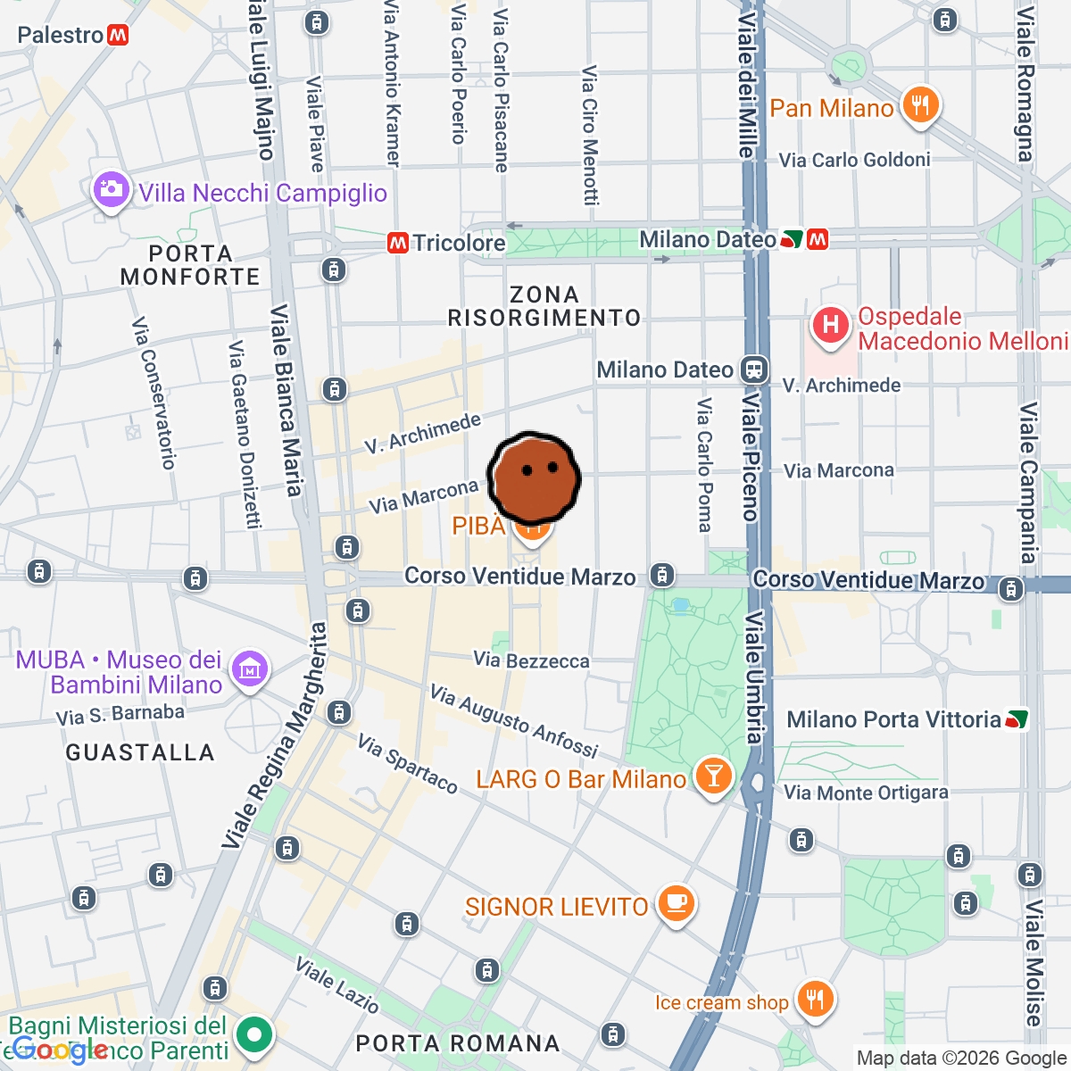 A map showing where Onda Listening Bar is in Milano