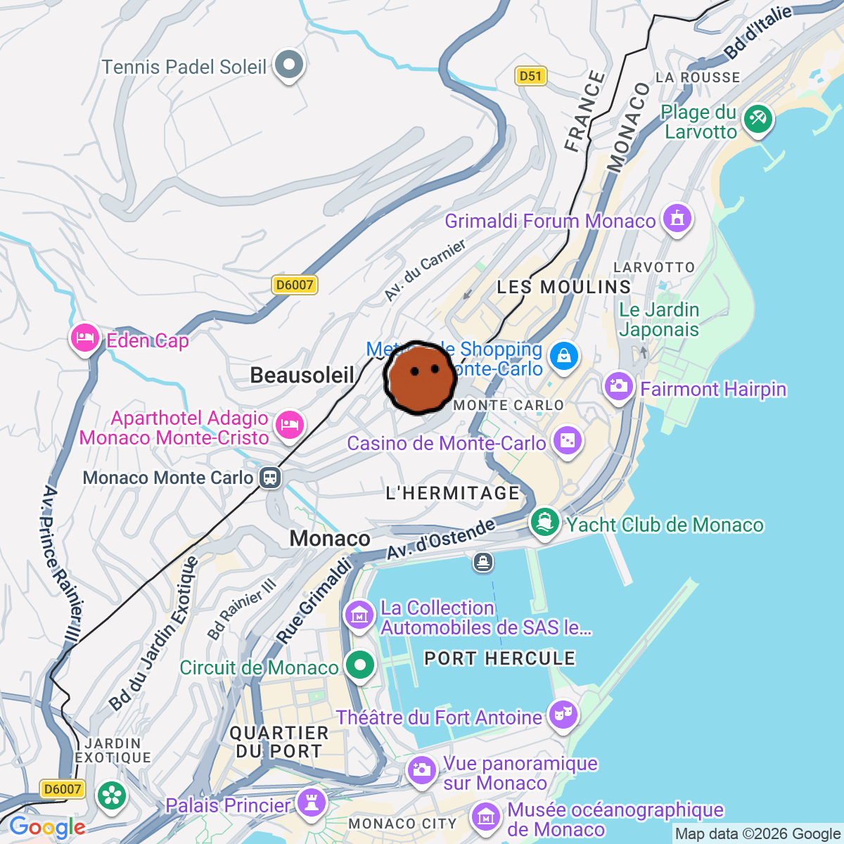 A map showing where Alexander Kraft Monte Carlo is in Monaco