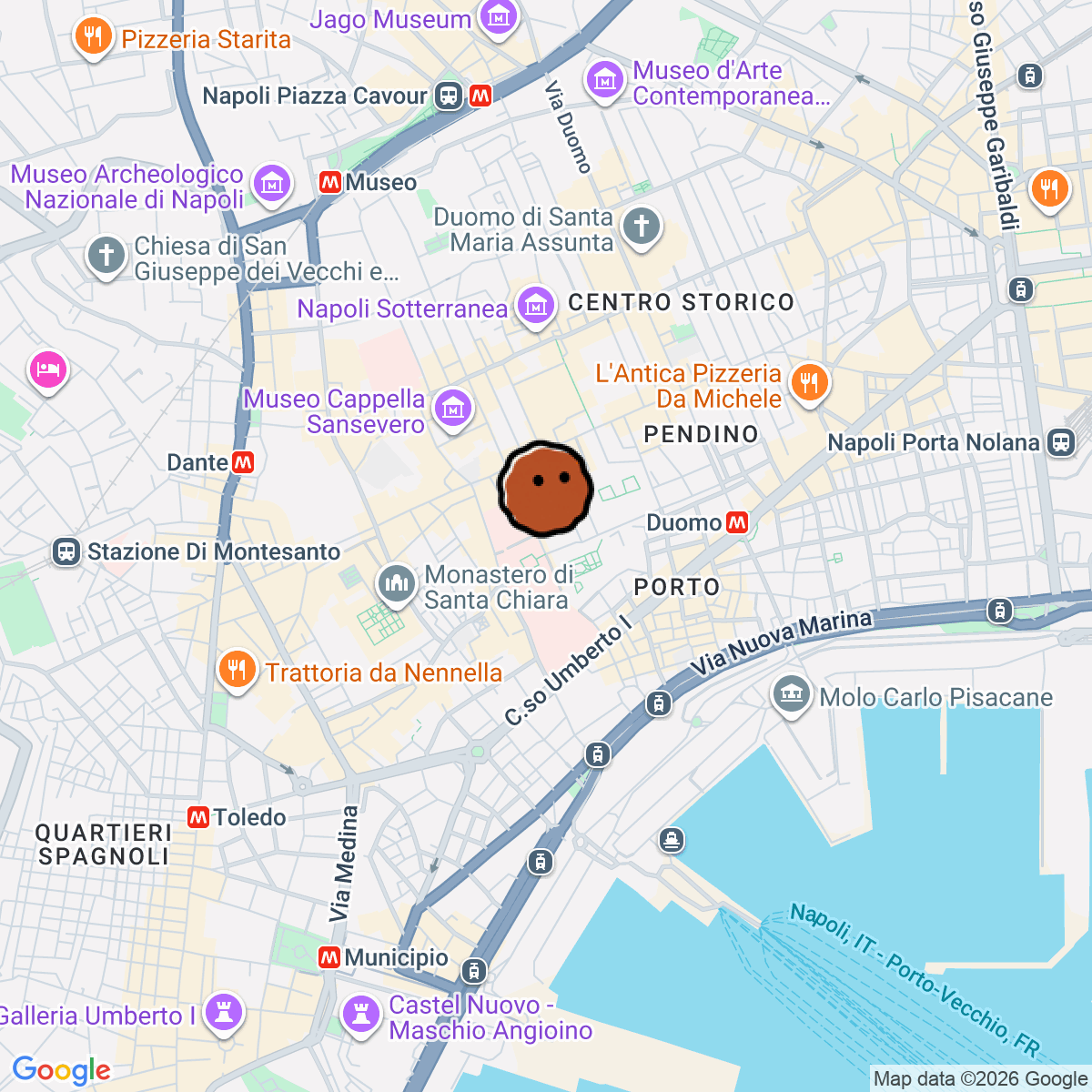 A map showing where Lento Hi-Fi Bar is in Napoli
