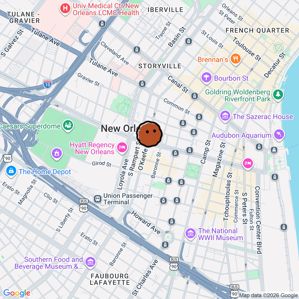 A map showing where Tragos Amargos is in New Orleans