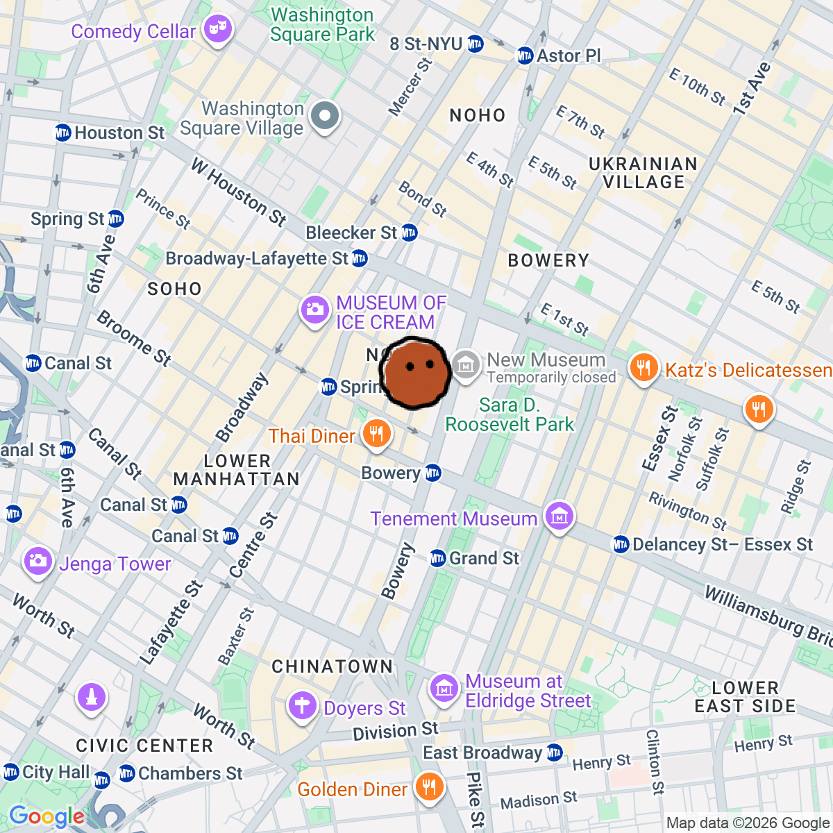 A map showing where 3sixteen NY is in New York