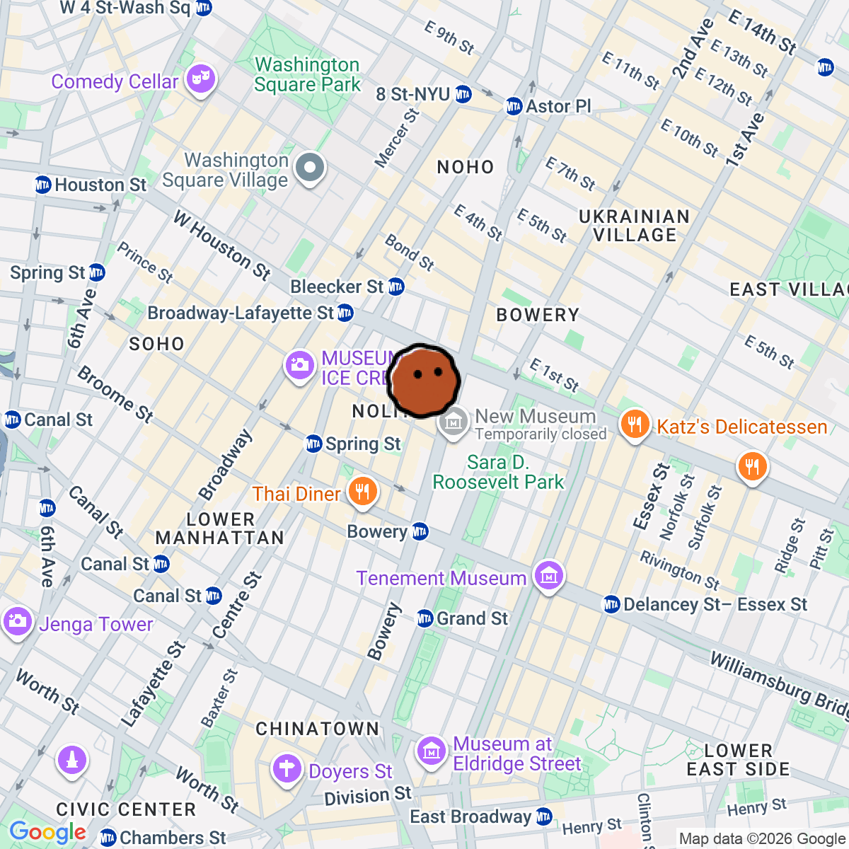 A map showing where 7 Prince St is in New York