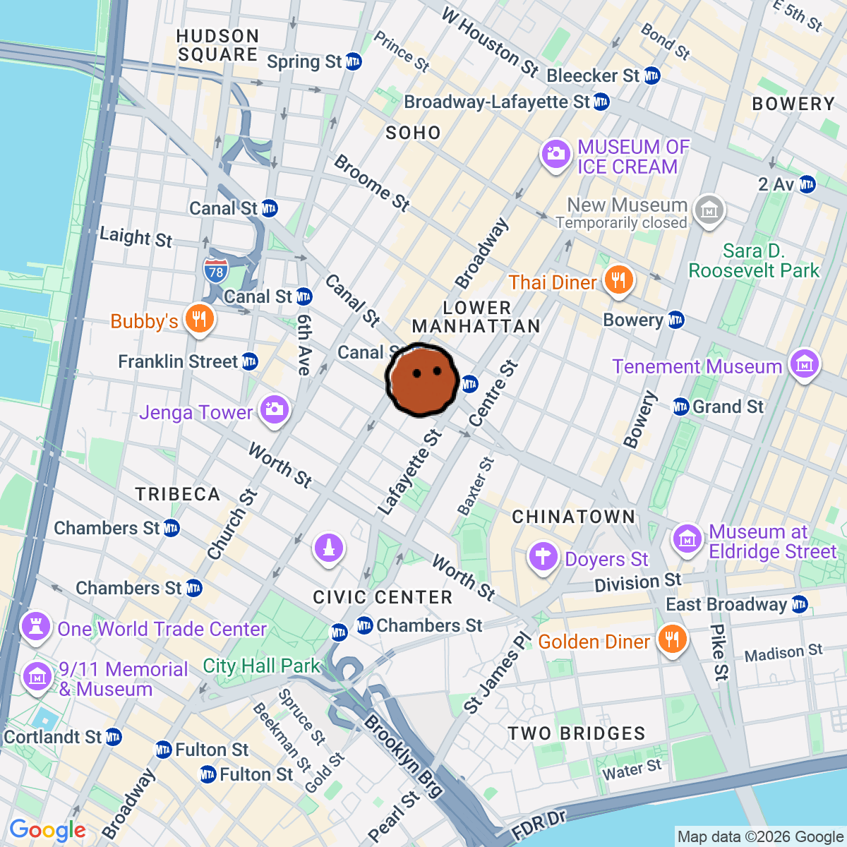 A map showing where All Blues is in New York