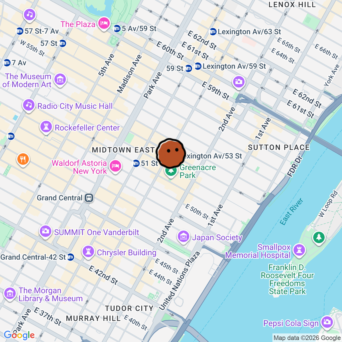 A map showing where Bar Orai is in New York