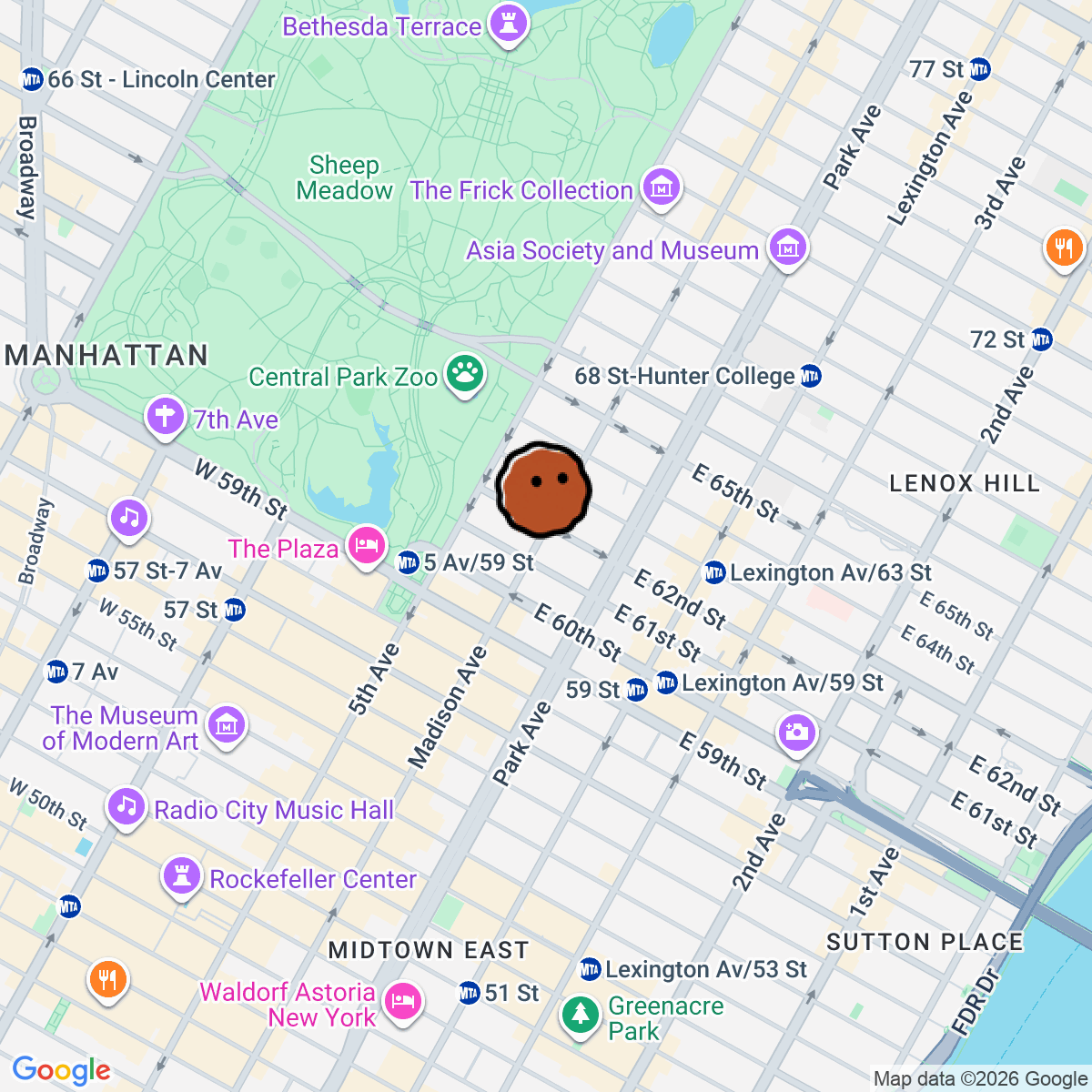 A map showing where Brunello Cucinelli is in New York