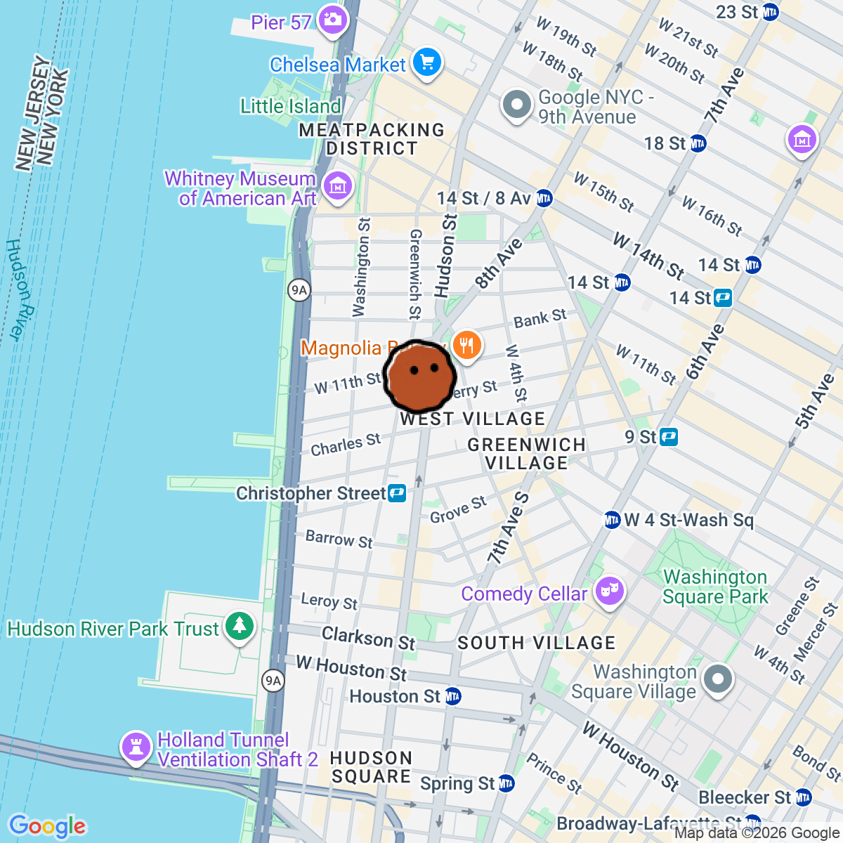 A map showing where Monocle Shop New York is in New York