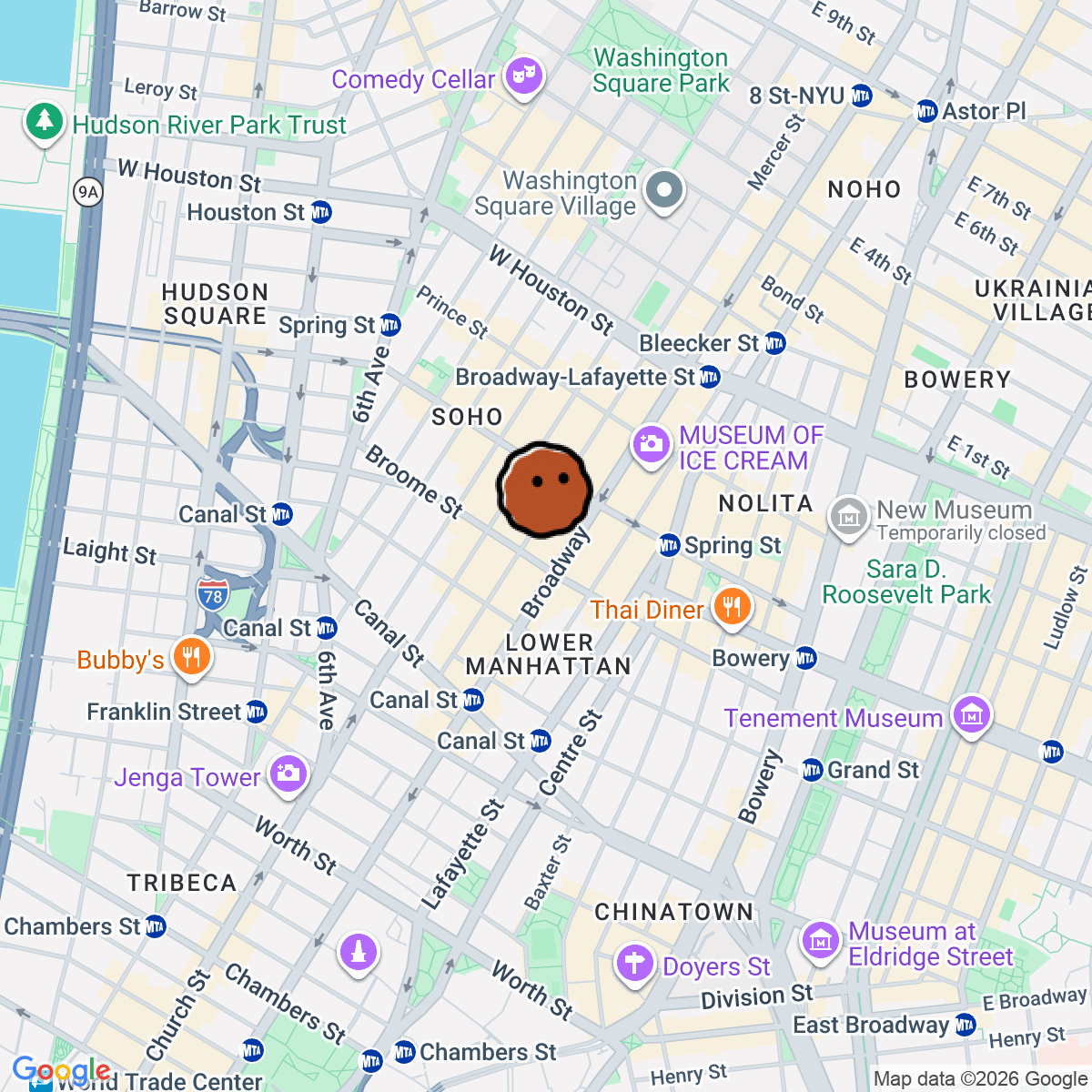 A map showing where Proper Cloth is in New York
