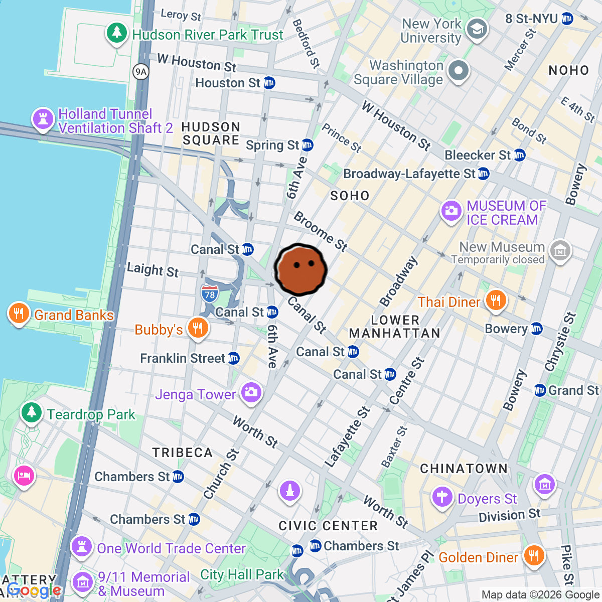 A map showing where The Brooklyn Circus is in New York