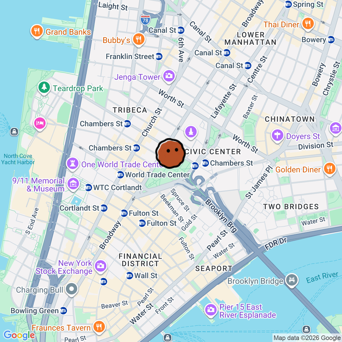 A map showing where Thoroughbred NY is in New York