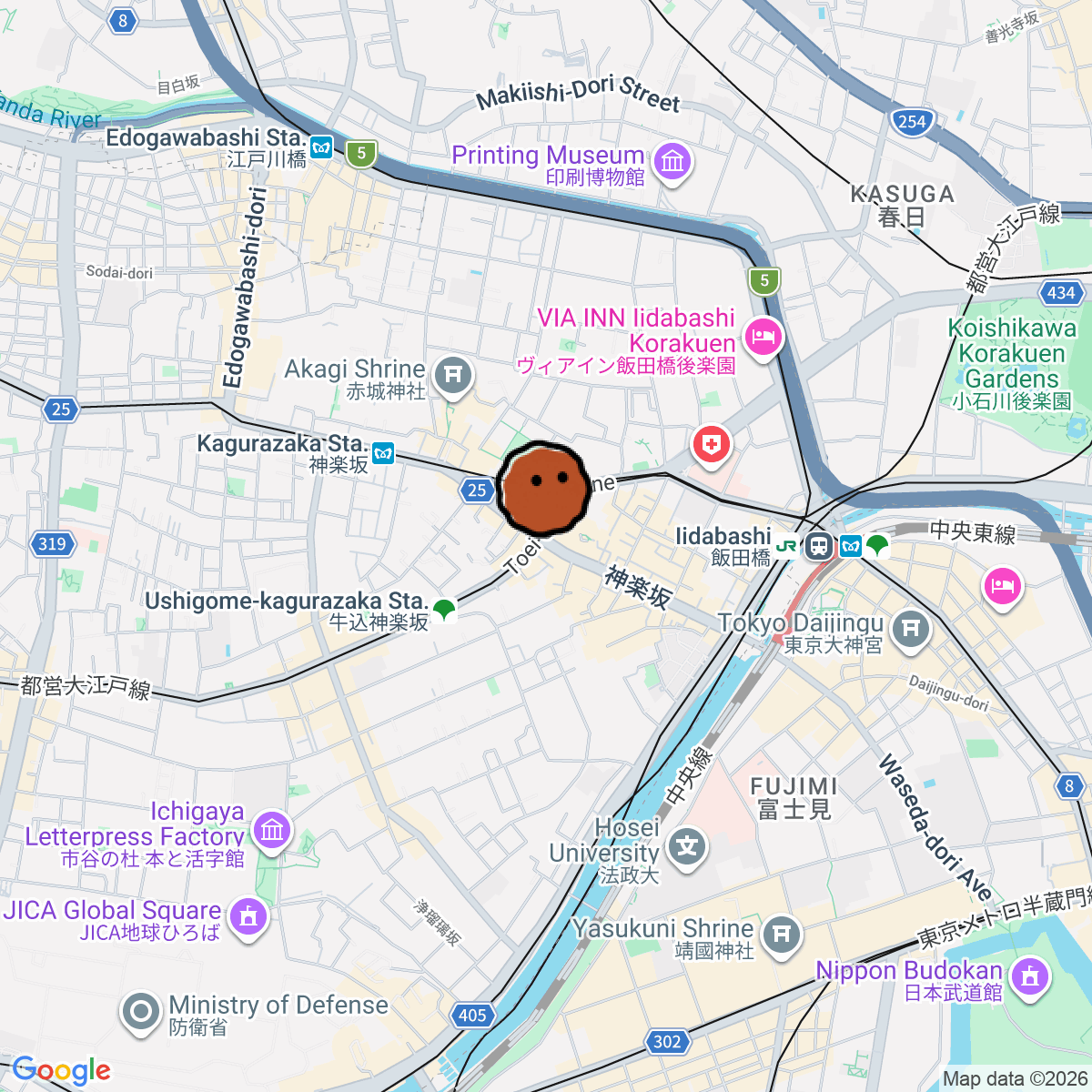 A map showing where Bar ahiru-sha is in ōme カグラザカ Ｆ左奥