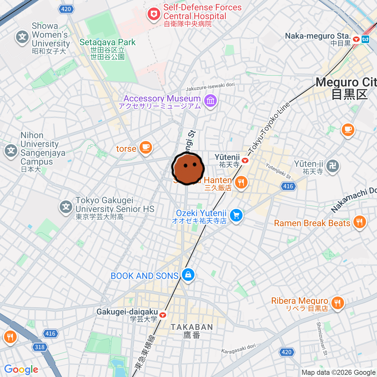 A map showing where Big Apple Store is in ōme セザール祐天寺