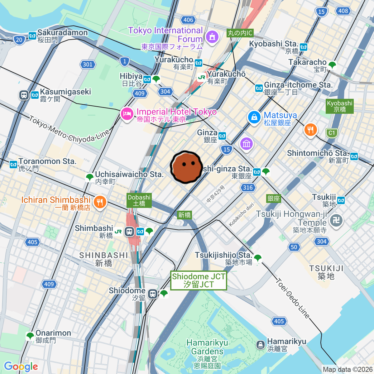 A map showing where GINZA MUSIC BAR is in ōme ブラウンプレイス