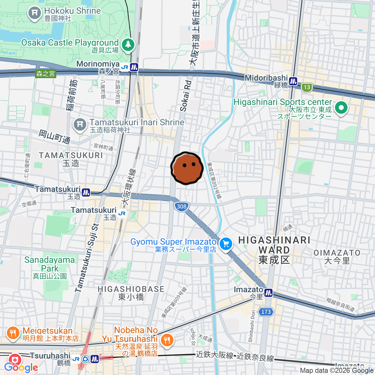 A map showing where Row is in ōme 日栄工芸