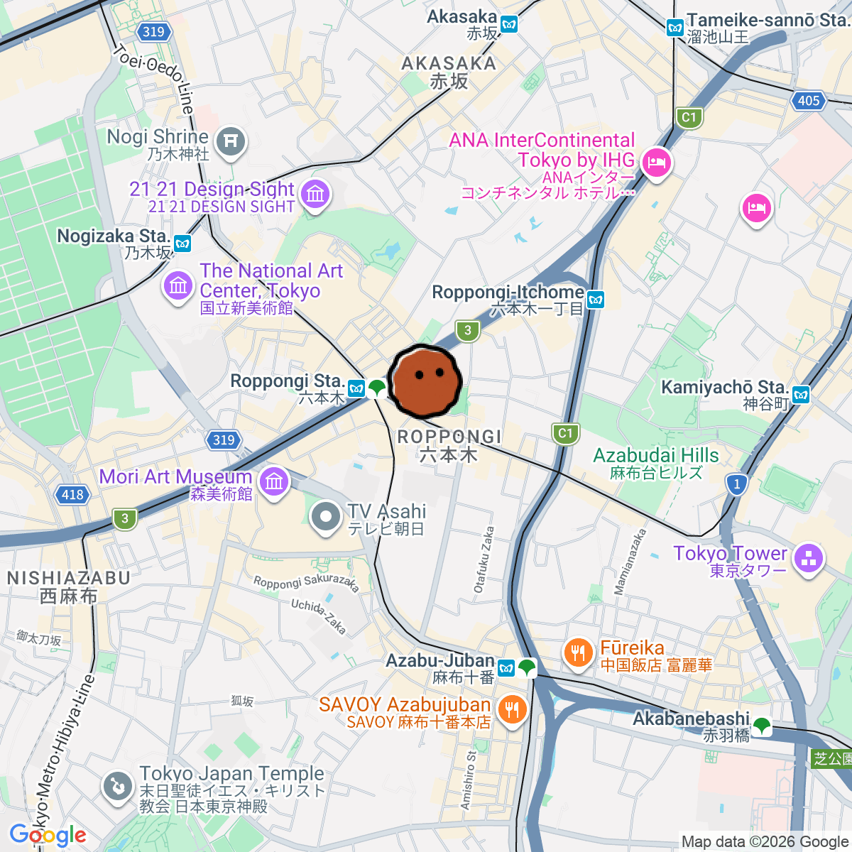 A map showing where MUSIUM（ミュージーアム） is in ōme 朝日生命六本木ビル