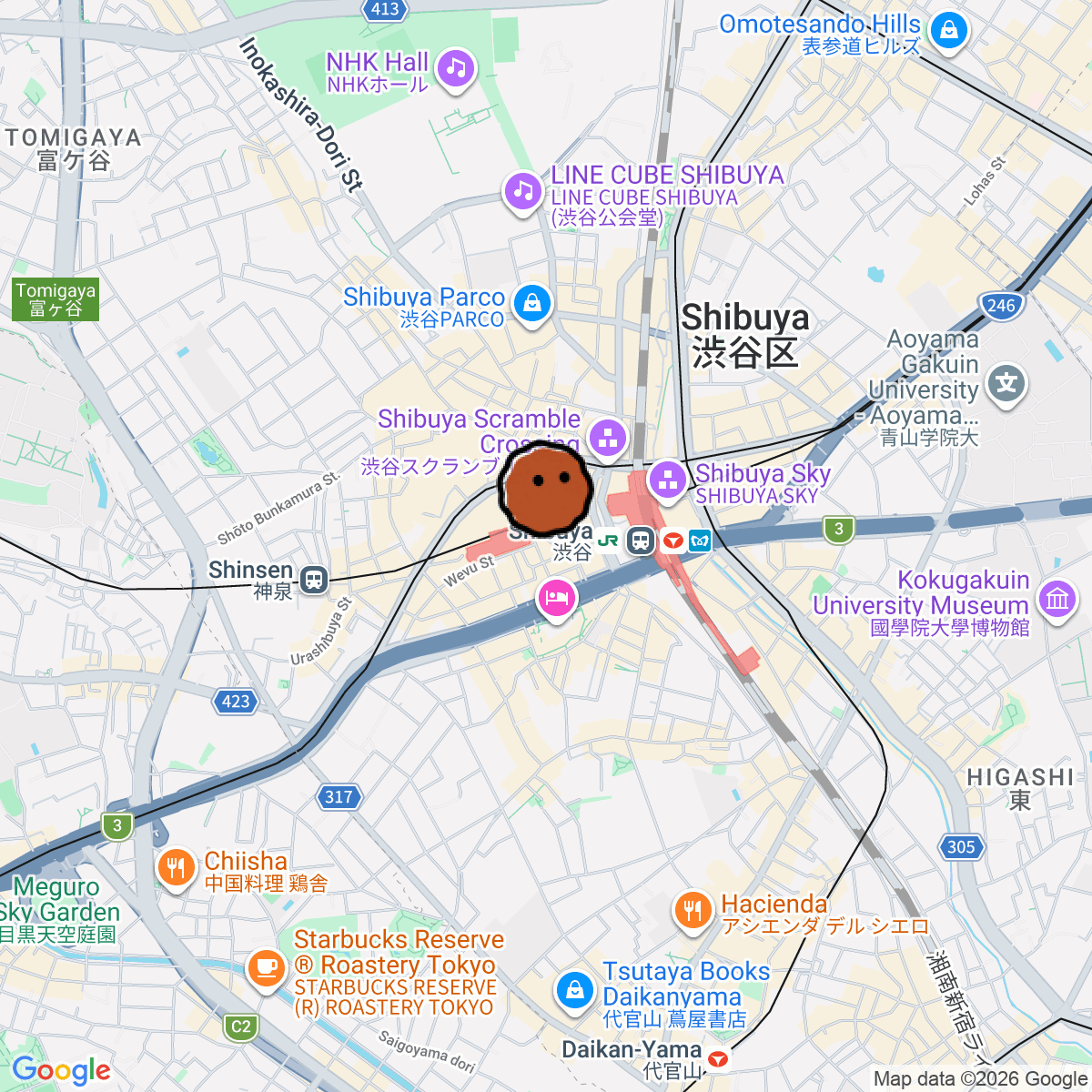 A map showing where record bar 33 1/3rpm is in ōme 渋谷ファイブビル 地下
