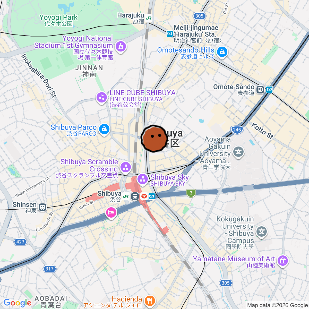 A map showing where THE MUSIC BAR -CAVE SHIBUYA- is in ōme LAIDOUT SHIBUYA
