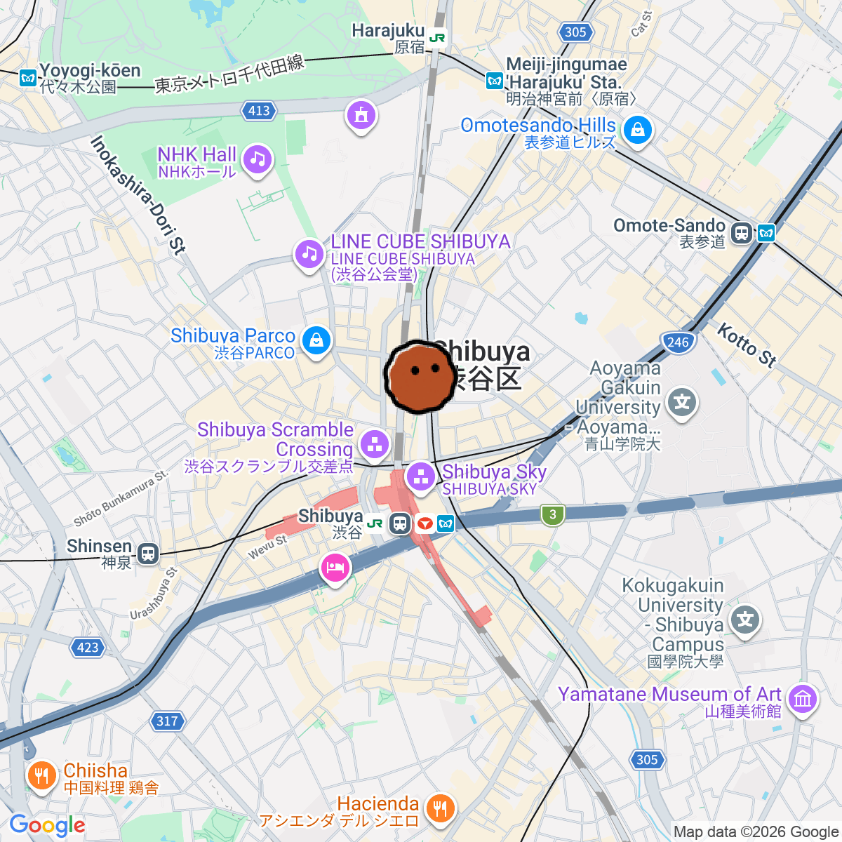 A map showing where Grandfather's bar is in ōme Shibuya Flat Bld.