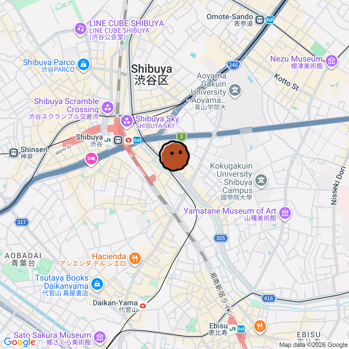 A map showing where PASS is in ōme shibuya