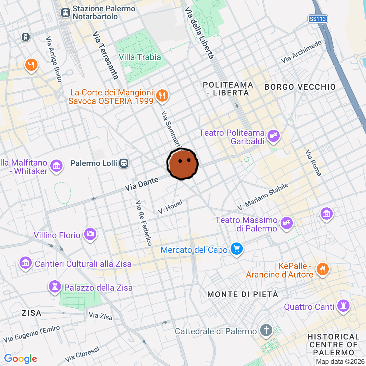A map showing where Pablo Listening Bar is in Palermo