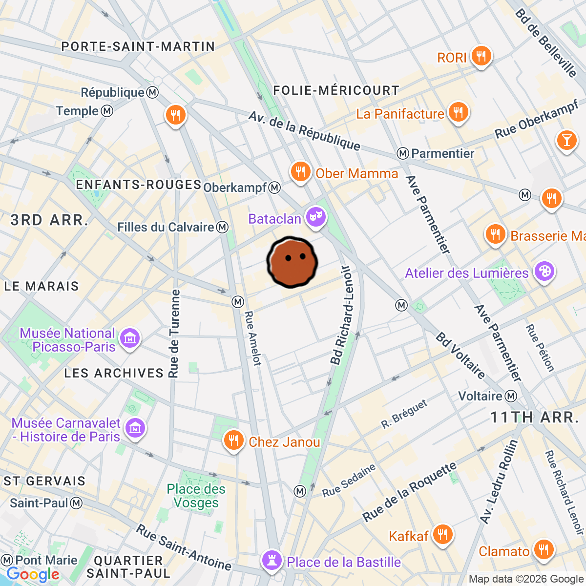 A map showing where BAMBINO is in Paris