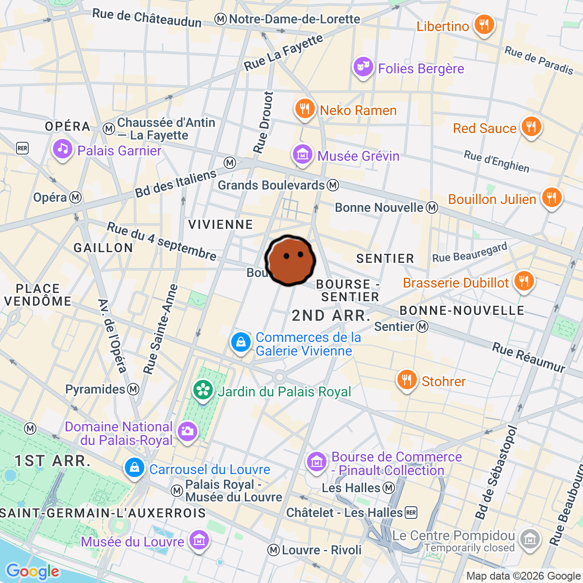A map showing where Montezuma Café is in Paris