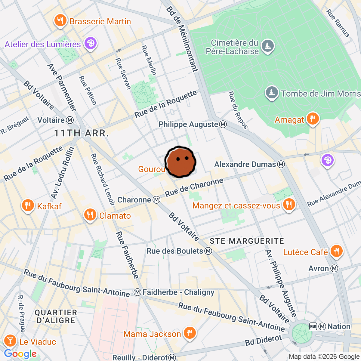 A map showing where NOTRE DAME Music Bar is in Paris