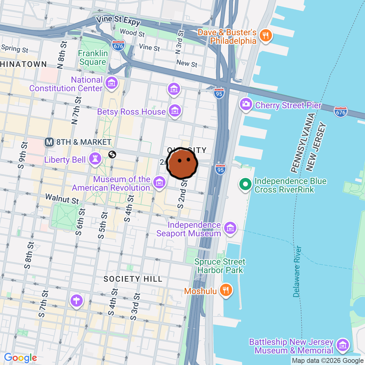 A map showing where 48 Record Bar is in Philadelphia