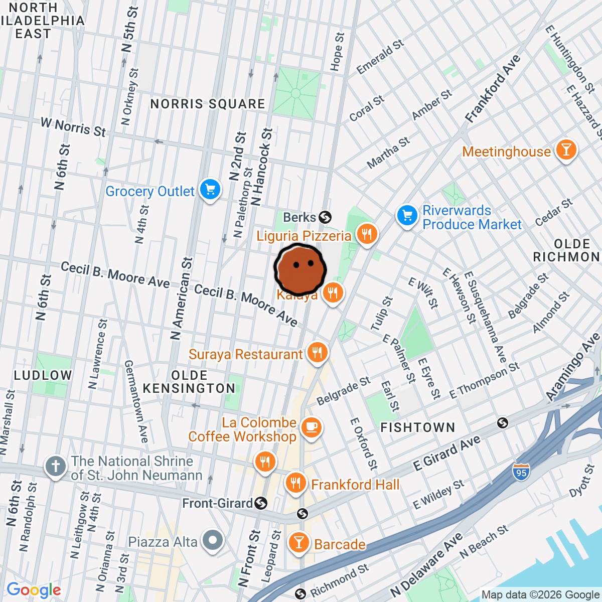 A map showing where Percy Diner & Bar is in Philadelphia