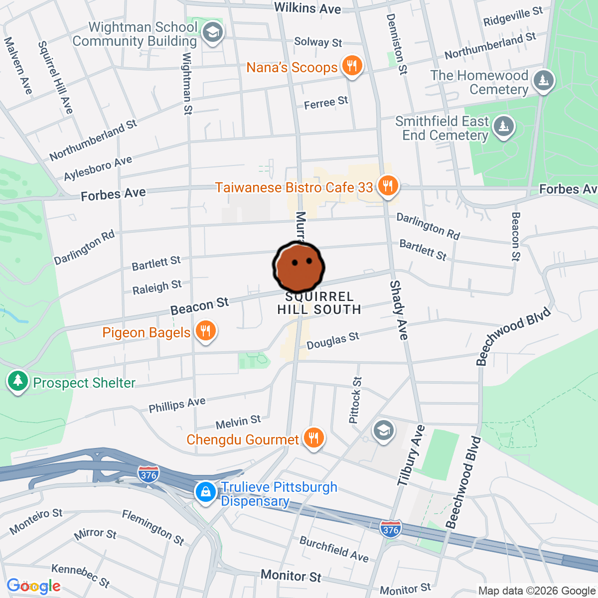 A map showing where Napoli Pizzeria is in Pittsburgh