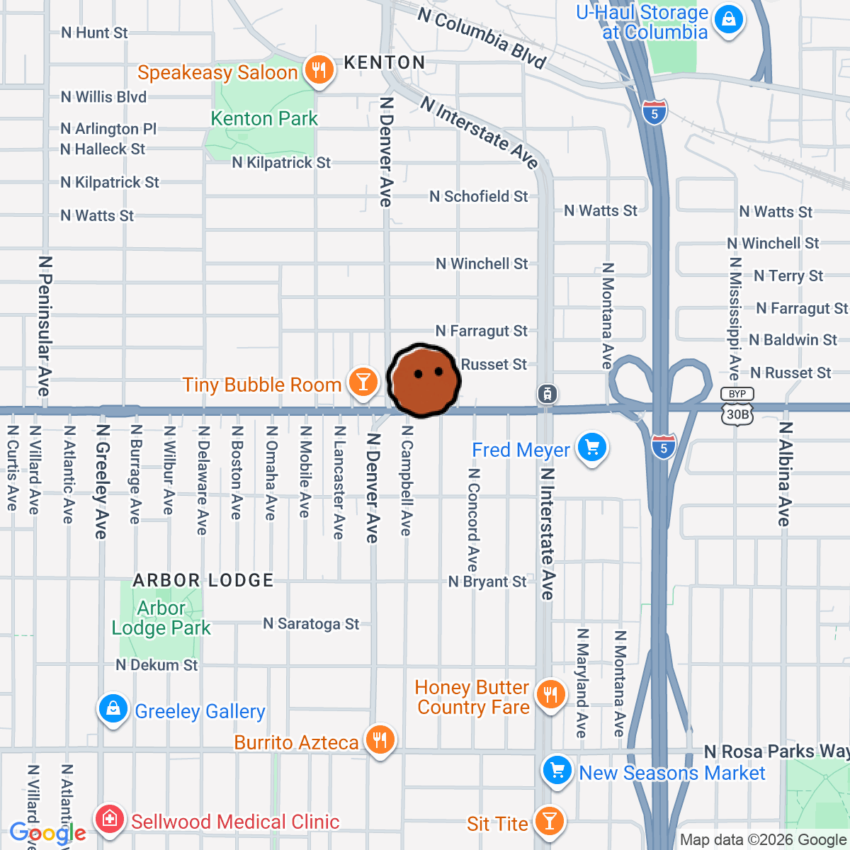 A map showing where Too Many Records is in Portland