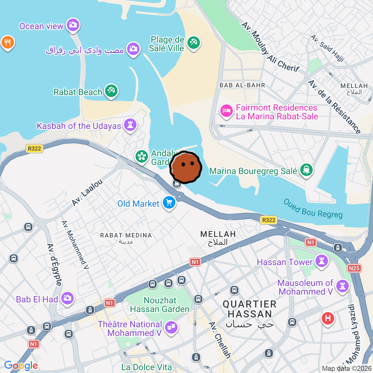 A map showing where La Cale Rabat is in Rabat