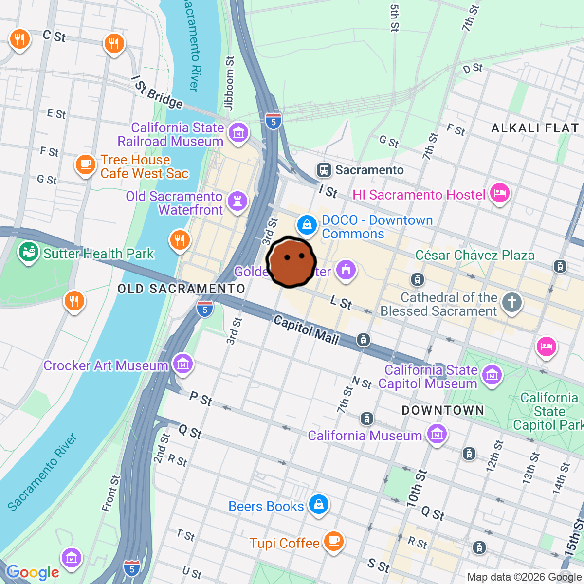 A map showing where Legend Has It is in Sacramento